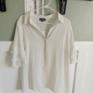 Modcloth Cream Ruffled Flutter Sleeve Blouse